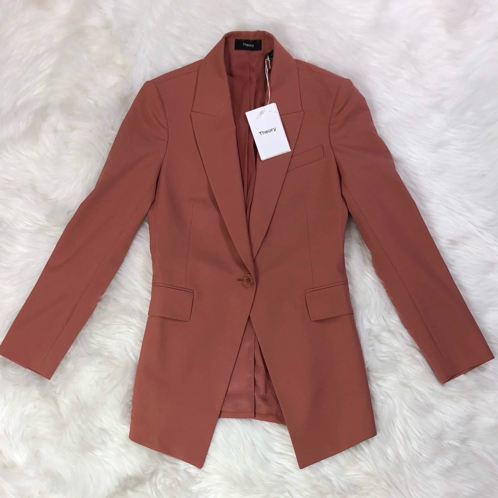NWT Theory Etiennette Stretch-wool Blazer In Pink Russet